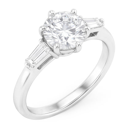 2.50 Carats Round & Baguettes Old Cut Mined Natural Real Diamond ( Not Lab Grown ) Three Stone Wedding Ring