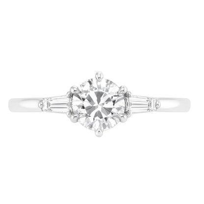 2.50 Carats Round & Baguettes Old Cut Mined Natural Real Diamond ( Not Lab Grown ) Three Stone Wedding Ring