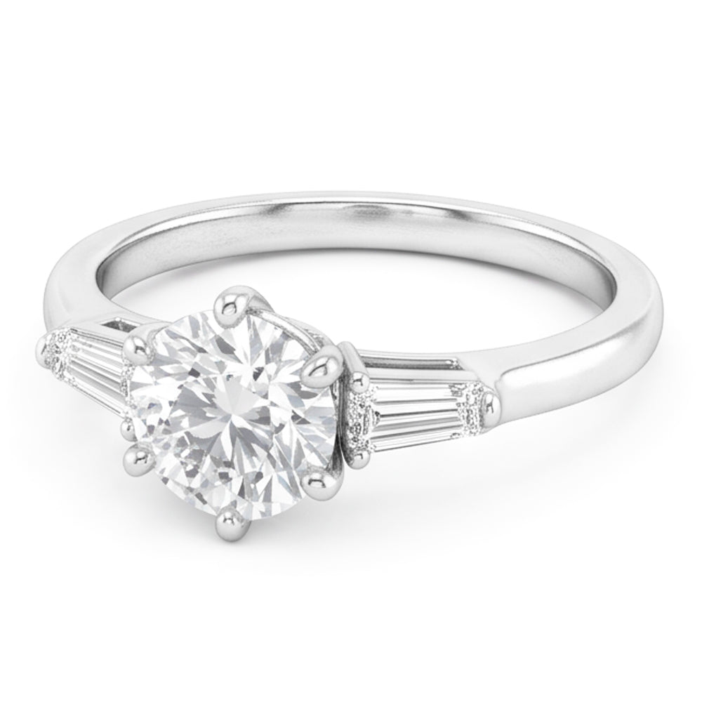 2.50 Carats Round & Baguettes Old Cut Mined Natural Real Diamond ( Not Lab Grown ) Three Stone Wedding Ring