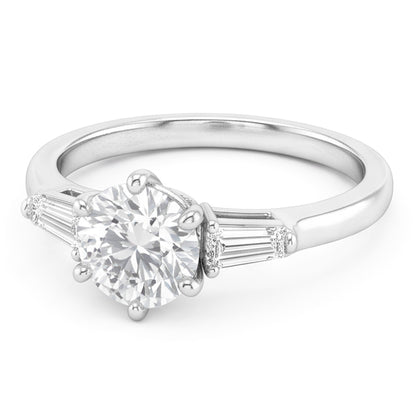 2.50 Carats Round & Baguettes Old Cut Mined Natural Real Diamond ( Not Lab Grown ) Three Stone Wedding Ring