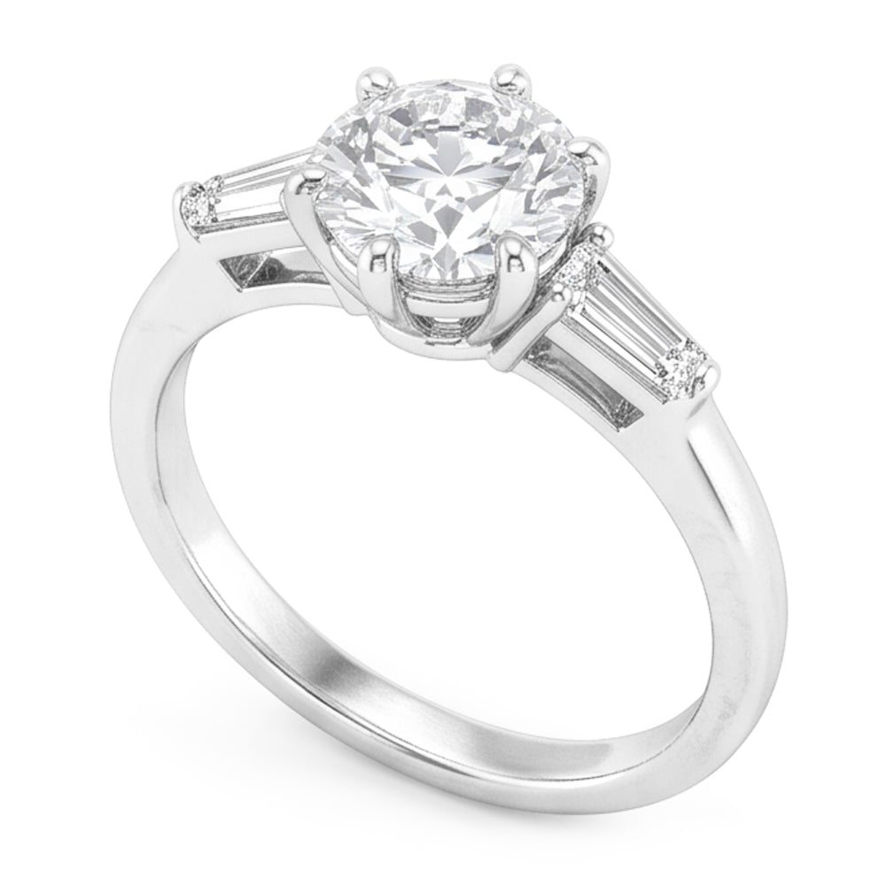 2.50 Carats Round & Baguettes Old Cut Mined Natural Real Diamond ( Not Lab Grown ) Three Stone Wedding Ring