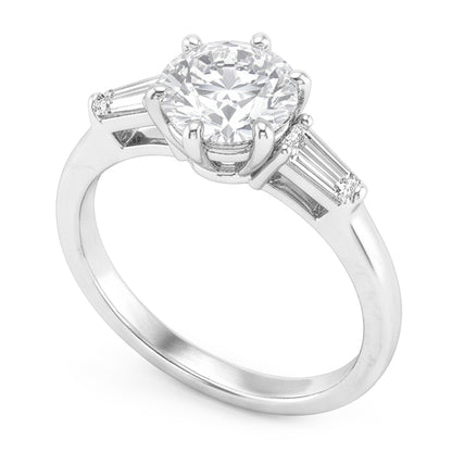 2.50 Carats Round & Baguettes Old Cut Mined Natural Real Diamond ( Not Lab Grown ) Three Stone Wedding Ring