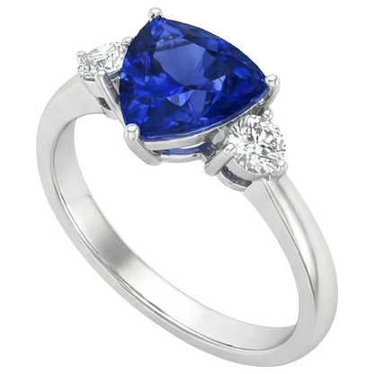 2.50 Ct. Ceylon Blue Sapphire Trillion Natural Earth Mined Diamonds 3-Stone Ring