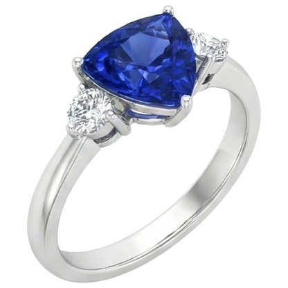 2.50 Ct. Ceylon Blue Sapphire Trillion Natural Earth Mined Diamonds 3-Stone Ring
