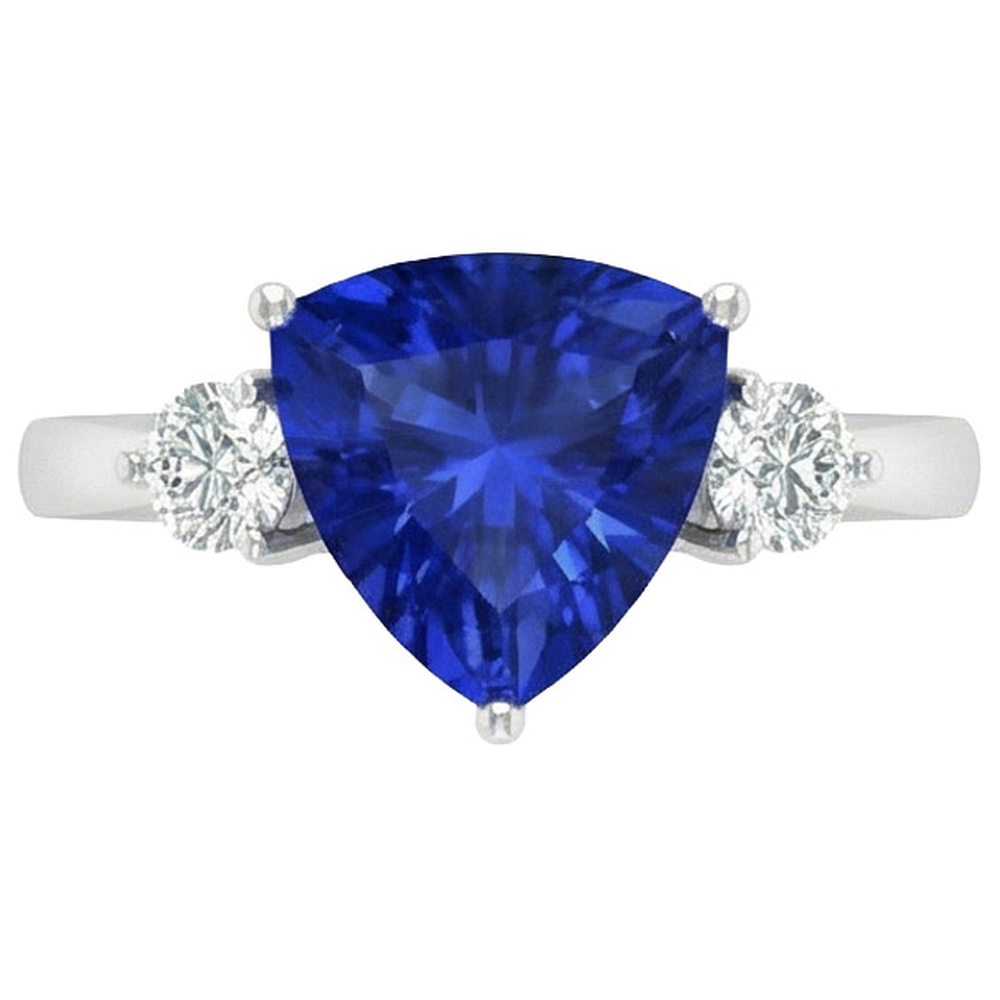 2.50 Ct. Ceylon Blue Sapphire Trillion Natural Earth Mined Diamonds 3-Stone Ring