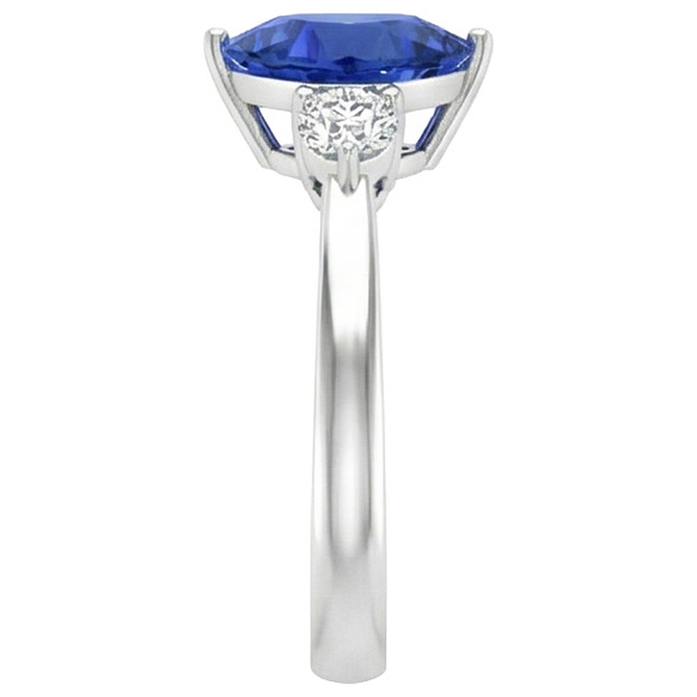 2.50 Ct. Ceylon Blue Sapphire Trillion Natural Earth Mined Diamonds 3-Stone Ring