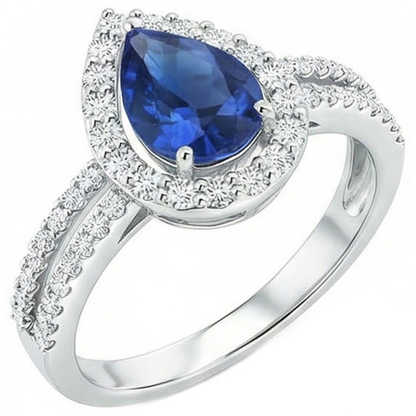 2.50 Ct Pear And Round Cut Sapphire Natural Earth Mined Diamonds Wedding Ring White Gold