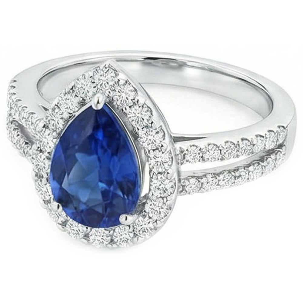 2.50 Ct Pear And Round Cut Sapphire Natural Earth Mined Diamonds Wedding Ring White Gold
