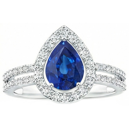 2.50 Ct Pear And Round Cut Sapphire Natural Earth Mined Diamonds Wedding Ring White Gold