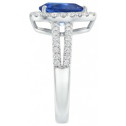 2.50 Ct Pear And Round Cut Sapphire Natural Earth Mined Diamonds Wedding Ring White Gold