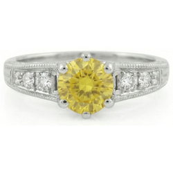 2.50 Ct Round Cut Yellow Sapphire And Natural Earth Mined Diamond Ring White Gold 14K