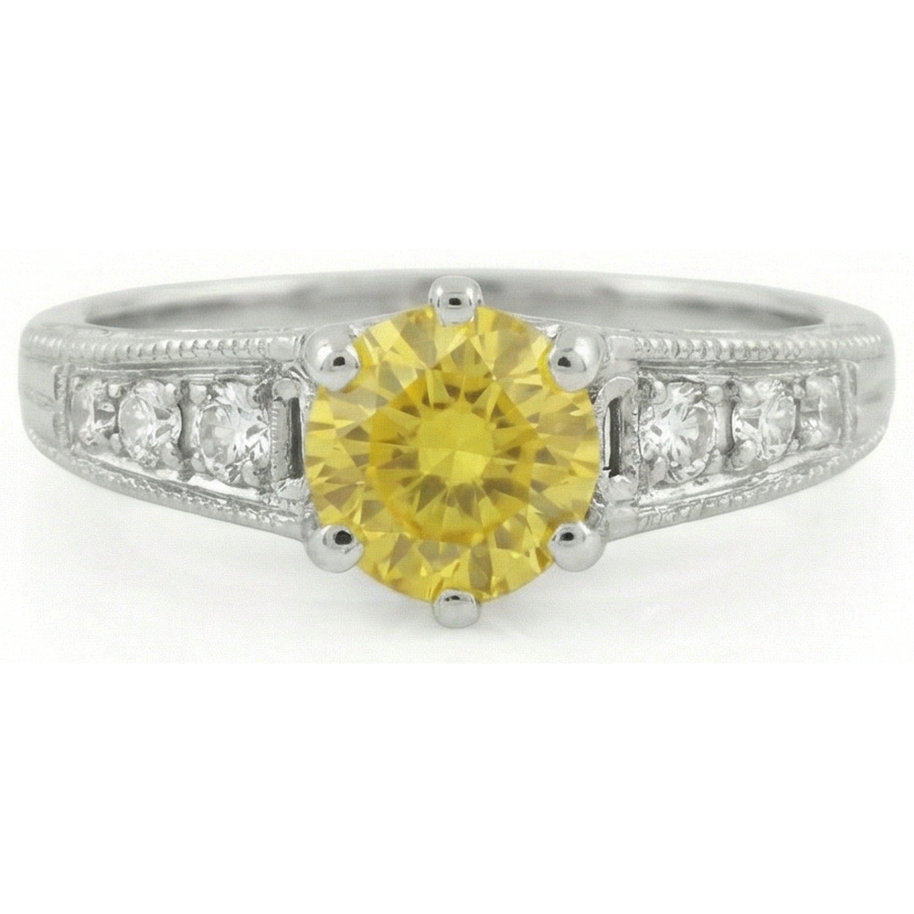 2.50 Ct Round Cut Yellow Sapphire And Natural Earth Mined Diamond Ring White Gold 14K