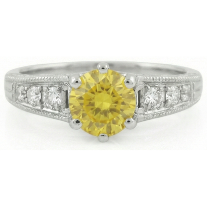 2.50 Ct Round Cut Yellow Sapphire And Natural Earth Mined Diamond Ring White Gold 14K