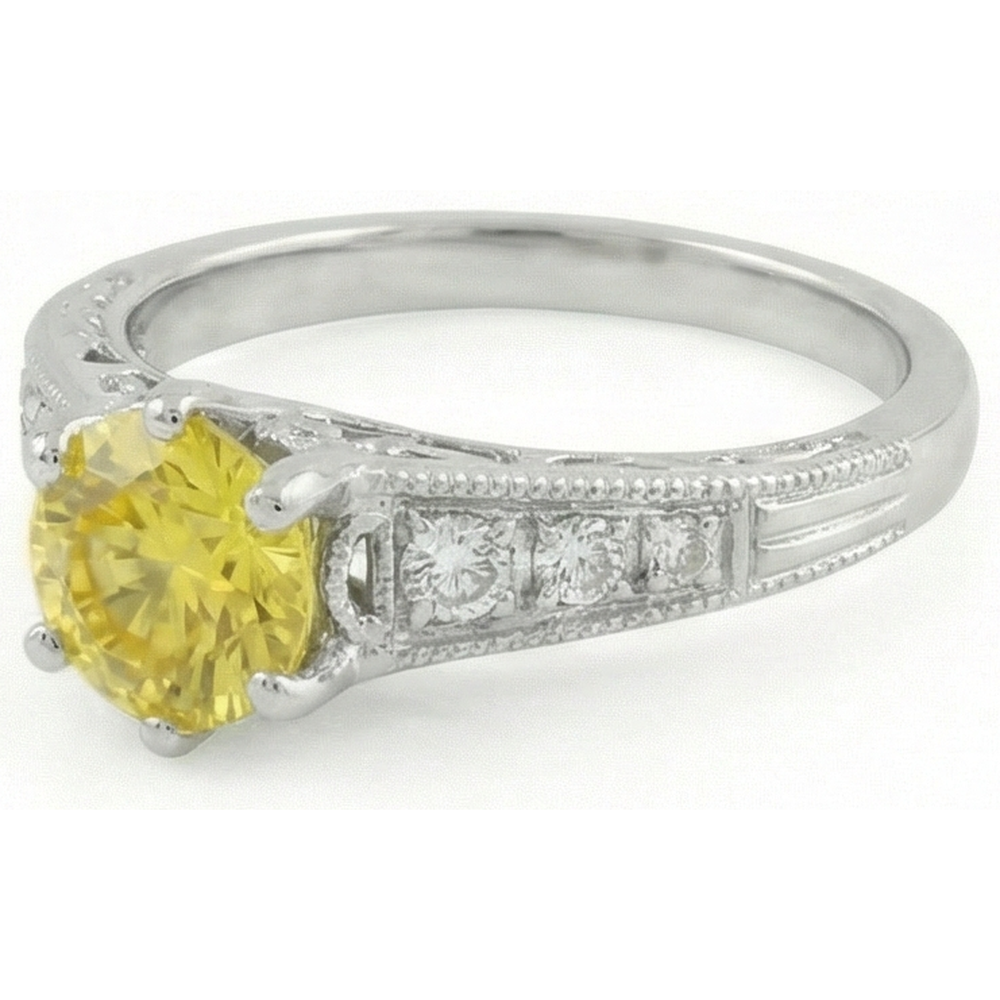 2.50 Ct Round Cut Yellow Sapphire And Natural Earth Mined Diamond Ring White Gold 14K