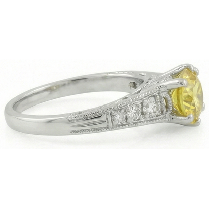 2.50 Ct Round Cut Yellow Sapphire And Natural Earth Mined Diamond Ring White Gold 14K