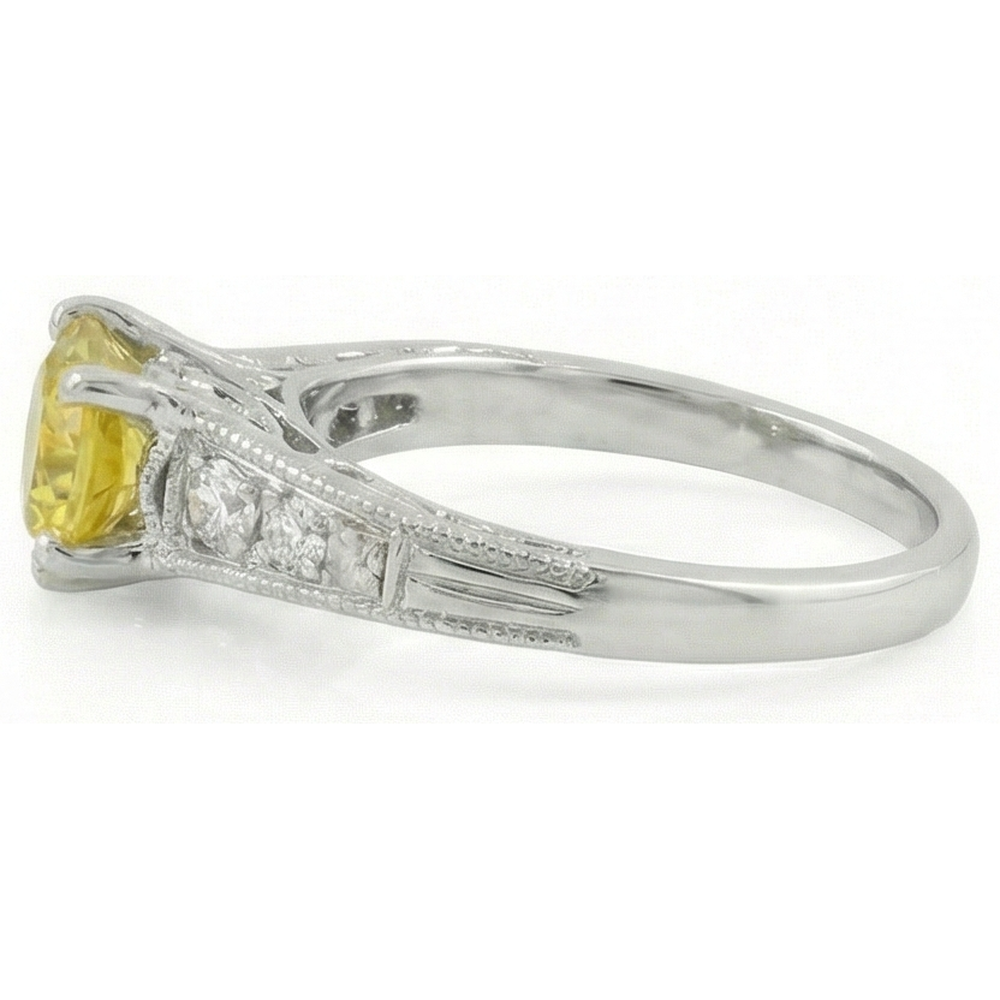 2.50 Ct Round Cut Yellow Sapphire And Natural Earth Mined Diamond Ring White Gold 14K