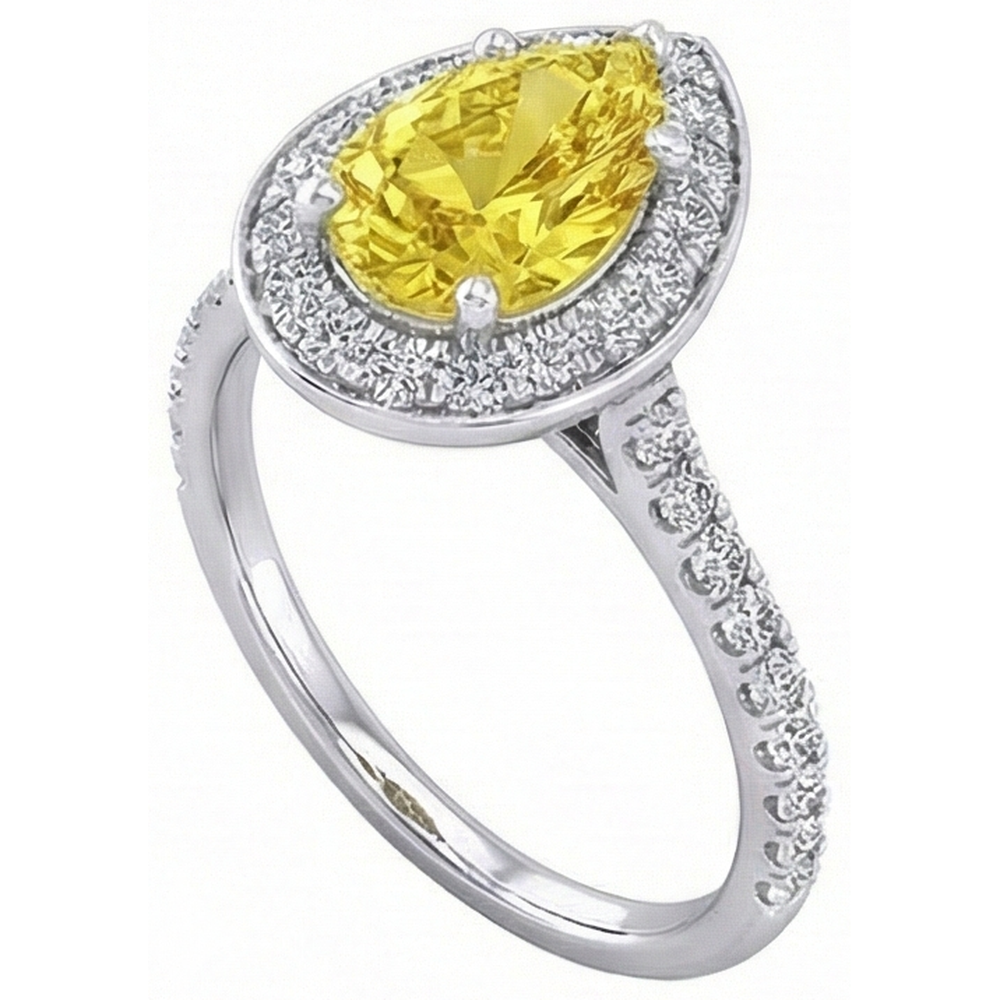 2.50 Ct Yellow Sapphire And Natural Earth Mined Diamonds Anniversary Ring White Gold 14K