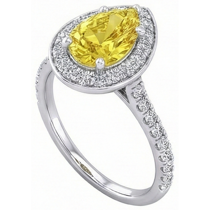 2.50 Ct Yellow Sapphire And Natural Earth Mined Diamonds Anniversary Ring White Gold 14K