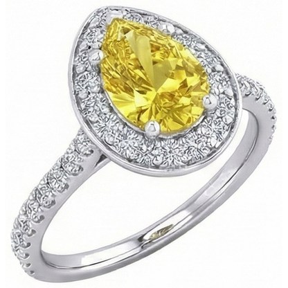 2.50 Ct Yellow Sapphire And Natural Earth Mined Diamonds Anniversary Ring White Gold 14K