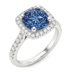 2.51 Ct. Round Blue & White Halo Gemstone Ring White Gold 14K