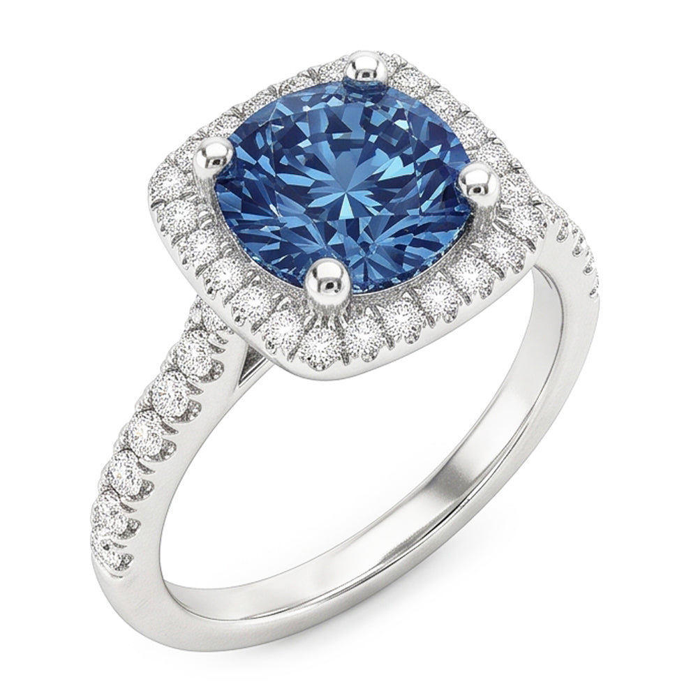 2.51 Ct. Round Blue & White Halo Gemstone Ring White Gold 14K