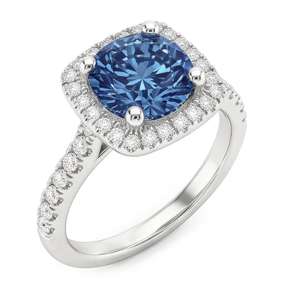 2.51 Ct. Round Blue & White Halo Gemstone Ring White Gold 14K