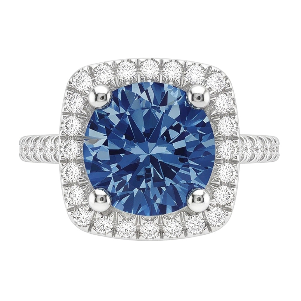 2.51 Ct. Round Blue & White Halo Gemstone Ring White Gold 14K