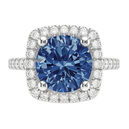 2.51 Ct. Round Blue & White Halo Gemstone Ring White Gold 14K