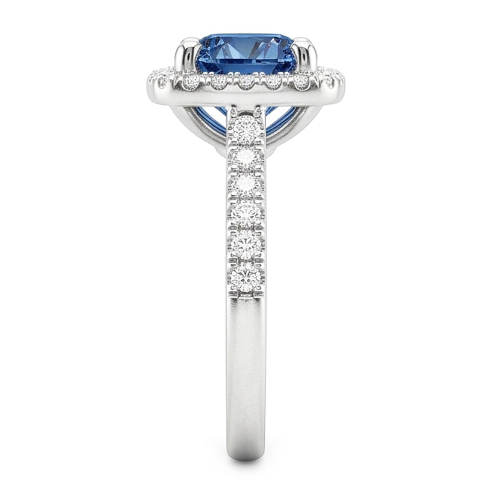 2.51 Ct. Round Blue & White Halo Gemstone Ring White Gold 14K