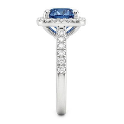 2.51 Ct. Round Blue & White Halo Gemstone Ring White Gold 14K