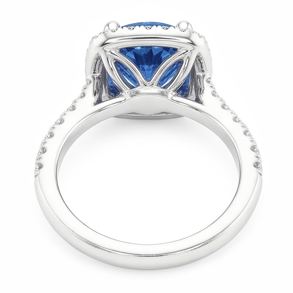 2.51 Ct. Round Blue & White Halo Gemstone Ring White Gold 14K