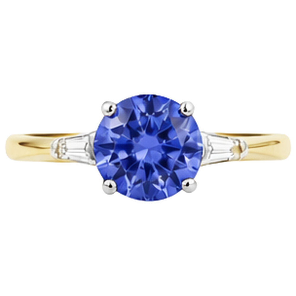 2.55 Carats Tanzanite And Baguette Natural Earth Mined Diamonds Three Stone Ring 14K