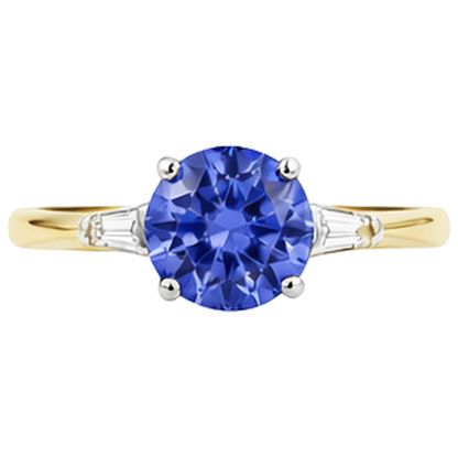 2.55 Carats Tanzanite And Baguette Natural Earth Mined Diamonds Three Stone Ring 14K