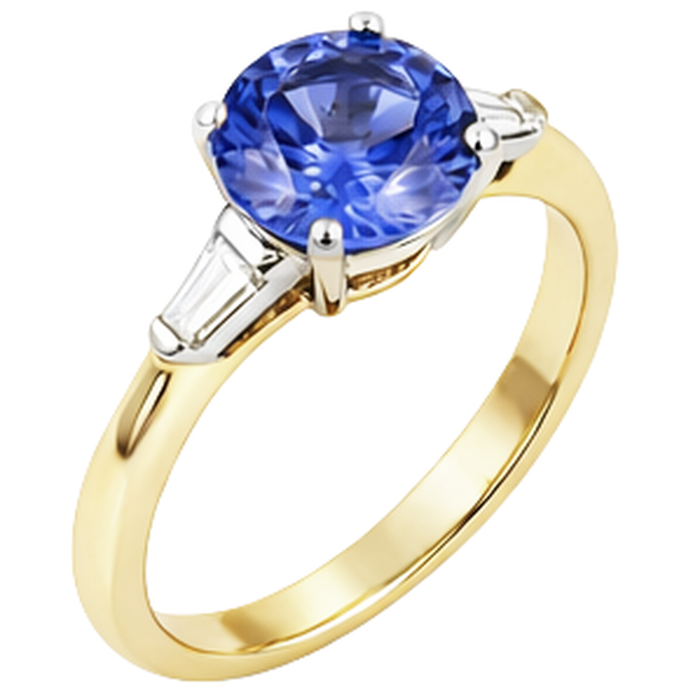 2.55 Carats Tanzanite And Baguette Natural Earth Mined Diamonds Three Stone Ring 14K