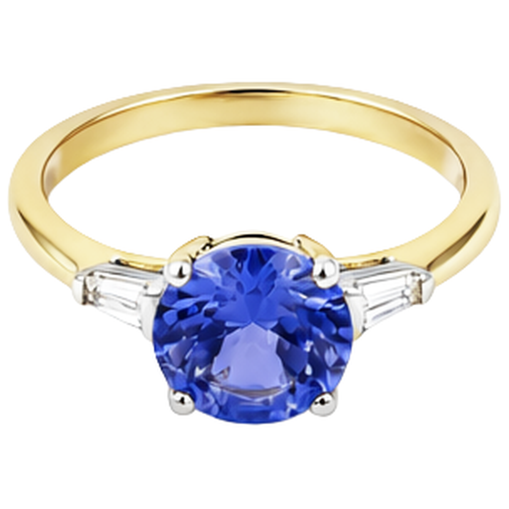 2.55 Carats Tanzanite And Baguette Natural Earth Mined Diamonds Three Stone Ring 14K