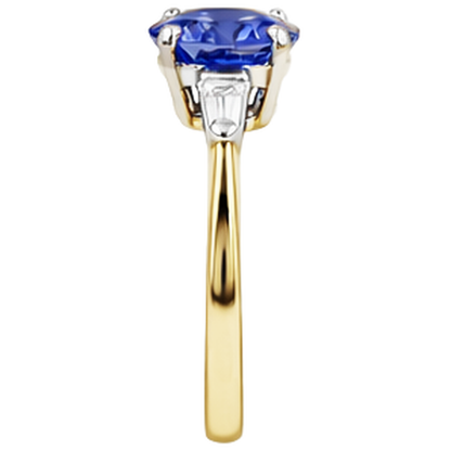 2.55 Carats Tanzanite And Baguette Natural Earth Mined Diamonds Three Stone Ring 14K