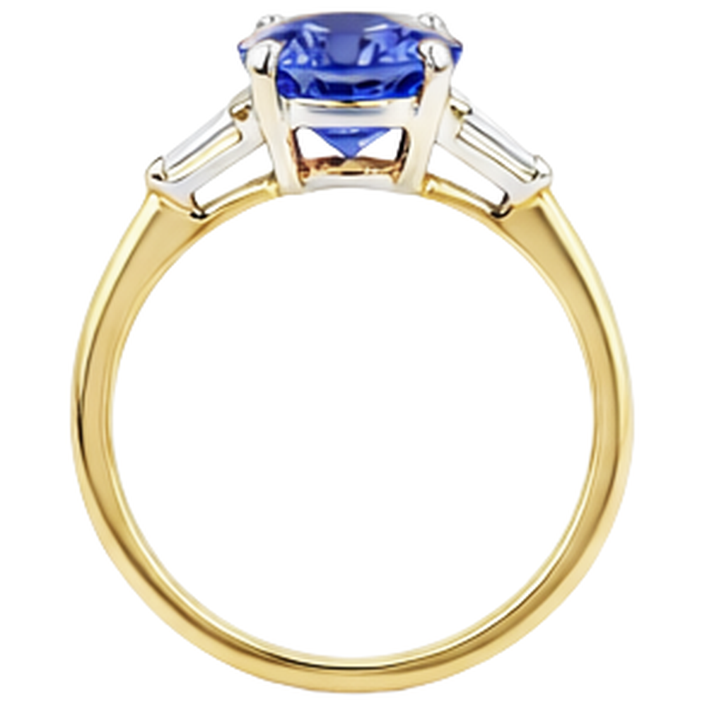 2.55 Carats Tanzanite And Baguette Natural Earth Mined Diamonds Three Stone Ring 14K