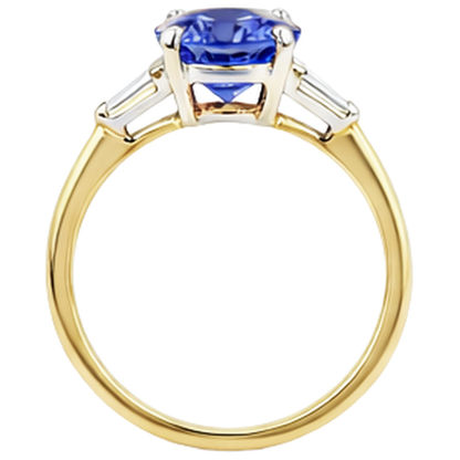 2.55 Carats Tanzanite And Baguette Natural Earth Mined Diamonds Three Stone Ring 14K