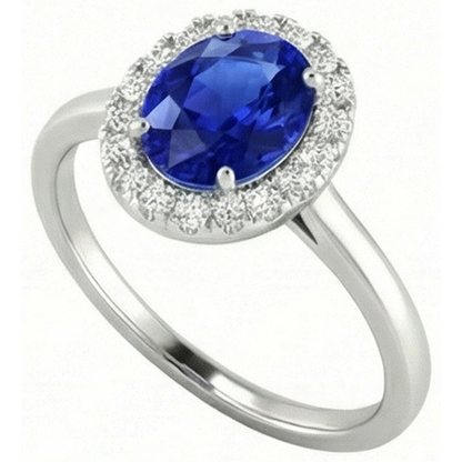2.60 Carats Sapphire With Natural Earth Mined Diamond Ring White Gold 14K