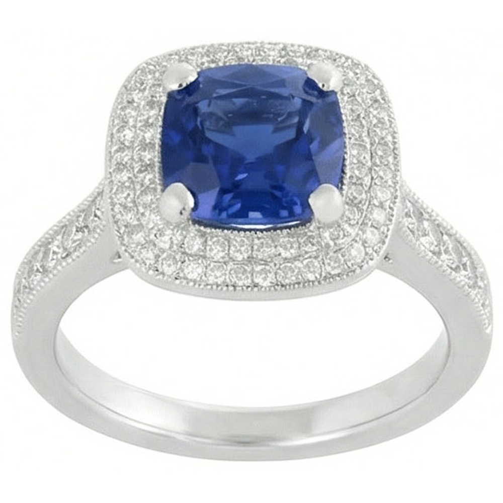 2.60 Ct Ceylon Sapphire And Natural Earth Mined Diamond Ring Gold White 14K