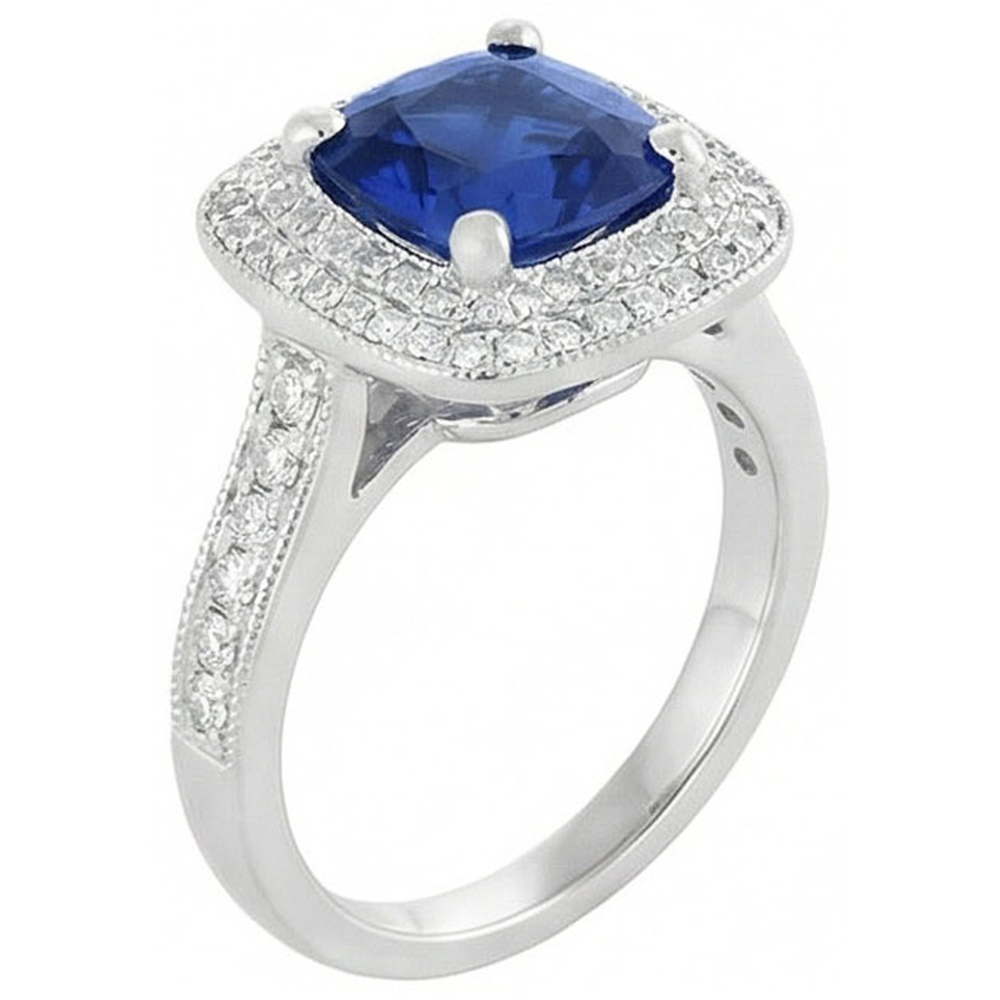 2.60 Ct Ceylon Sapphire And Natural Earth Mined Diamond Ring Gold White 14K