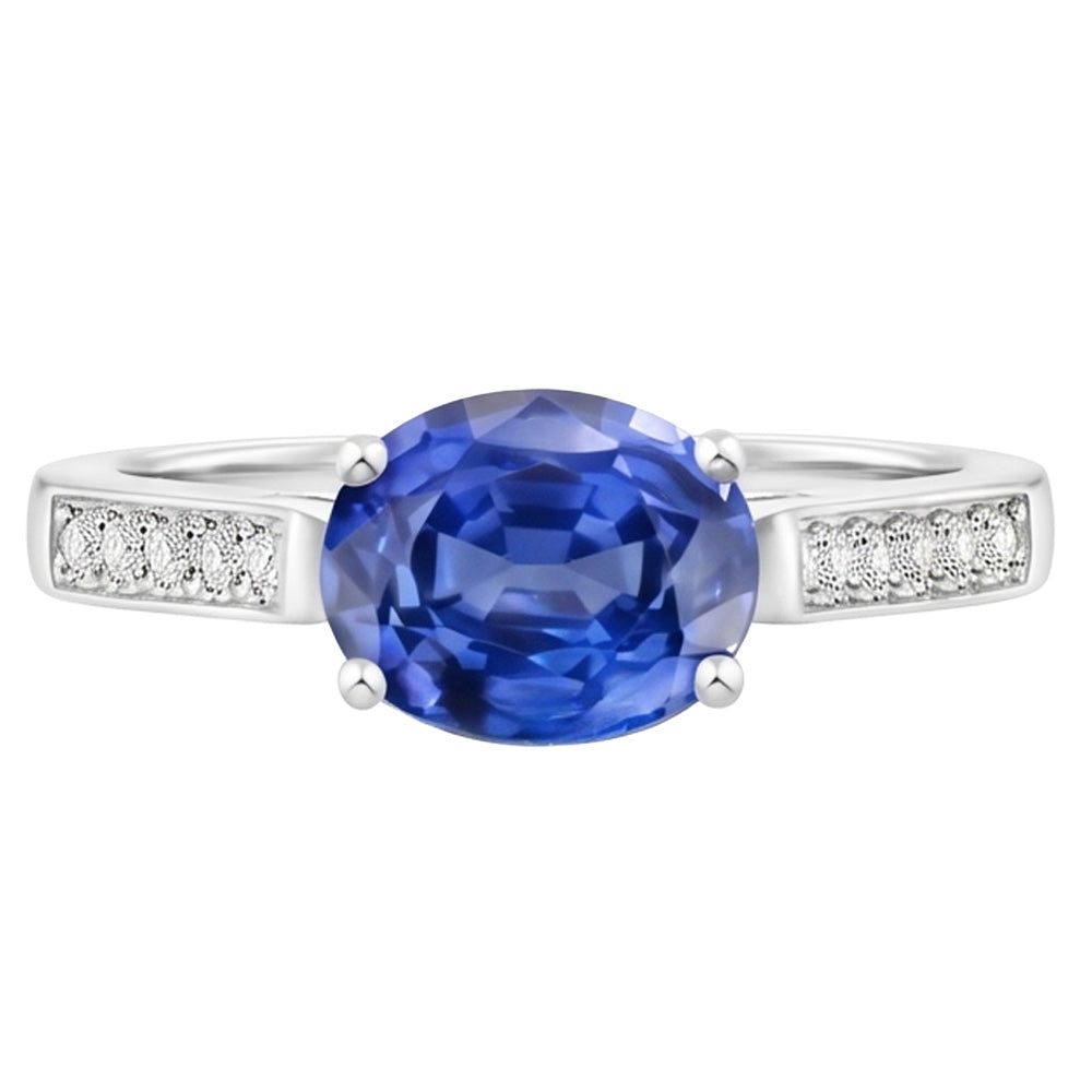 2.60 Ct Oval Sri Lanka Sapphire Natural Earth Mined Diamonds Ring 14K White Gold