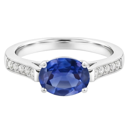 2.60 Ct Oval Sri Lanka Sapphire Natural Earth Mined Diamonds Ring 14K White Gold