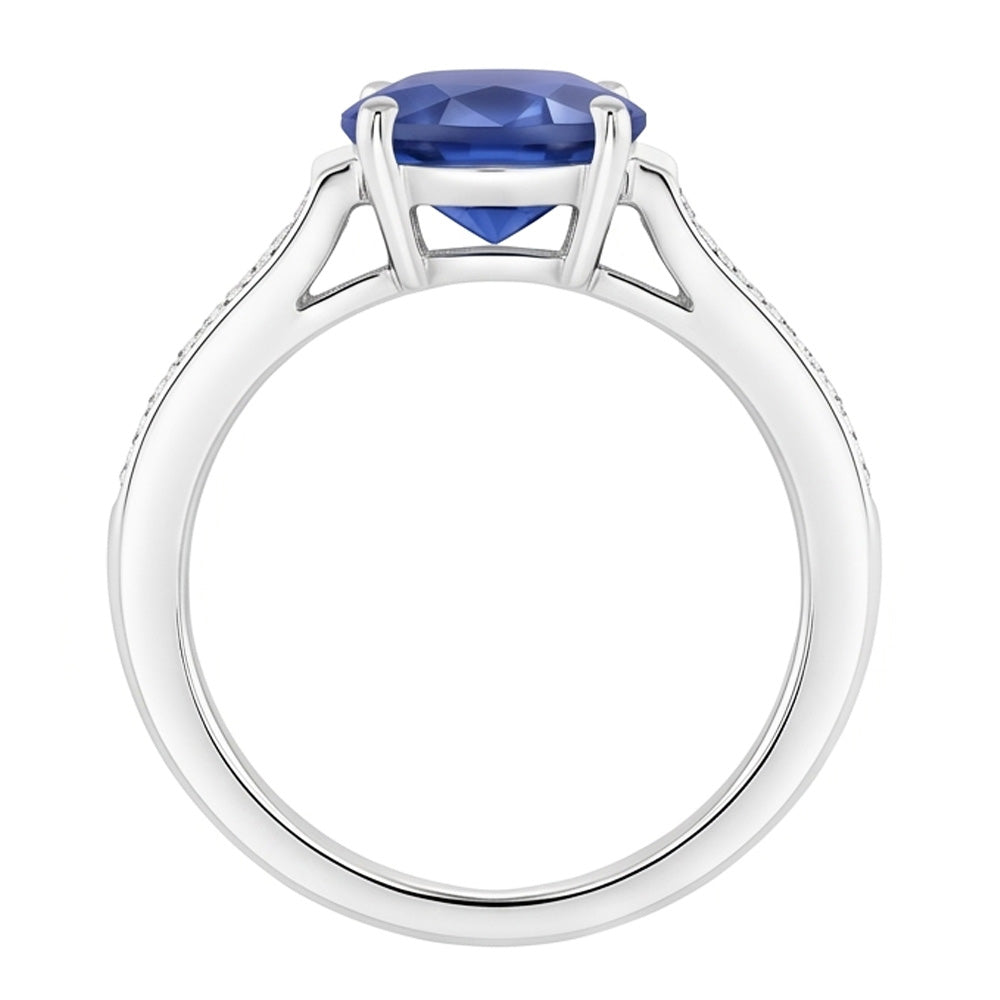 2.60 Ct Oval Sri Lanka Sapphire Natural Earth Mined Diamonds Ring 14K White Gold