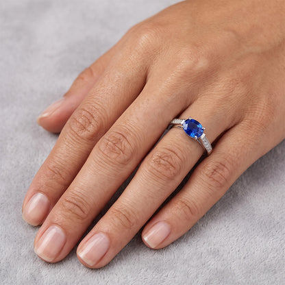 2.60 Ct Oval Sri Lanka Sapphire Natural Earth Mined Diamonds Ring 14K White Gold