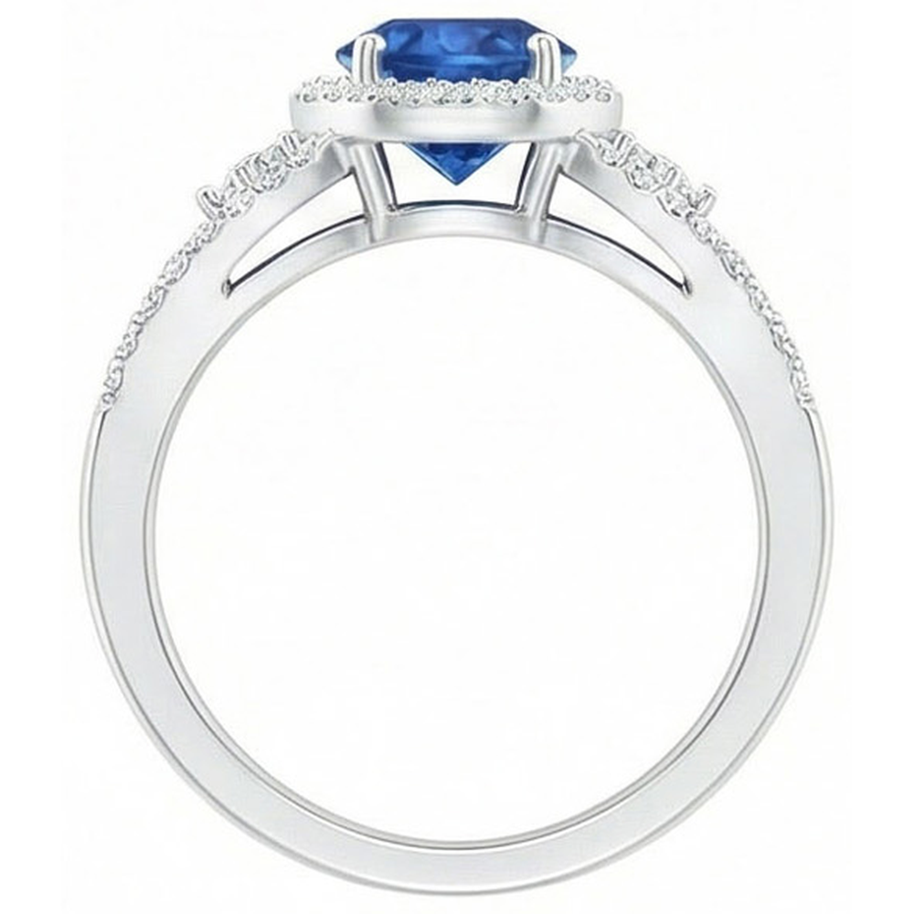 2.65 Ct Round Cut Sapphire And Natural Earth Mined Diamonds Ring White Gold