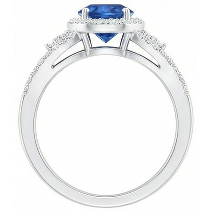 2.65 Ct Round Cut Sapphire And Natural Earth Mined Diamonds Ring White Gold