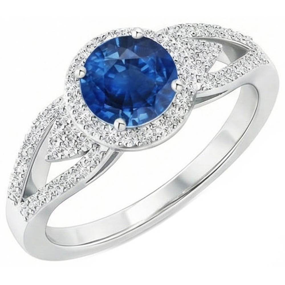 2.65 Ct Round Cut Sapphire And Natural Earth Mined Diamonds Ring White Gold