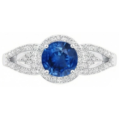 2.65 Ct Round Cut Sapphire And Natural Earth Mined Diamonds Ring White Gold