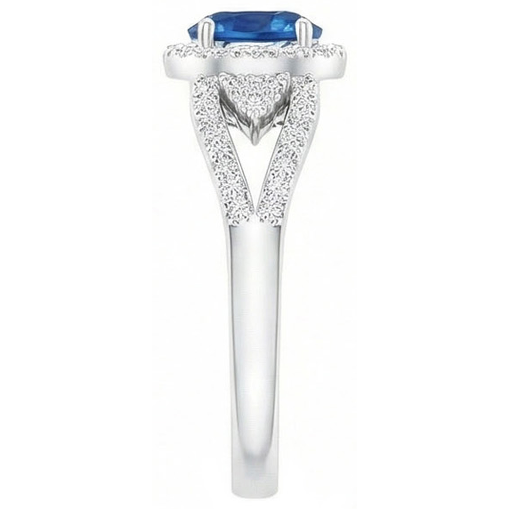 2.65 Ct Round Cut Sapphire And Natural Earth Mined Diamonds Ring White Gold